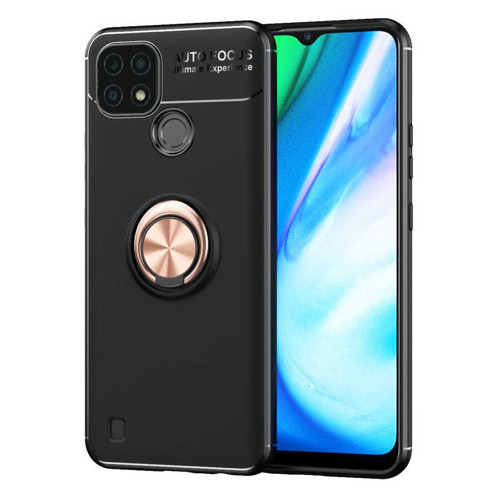 Realme C21 Kılıf Mkst Ravel Silikon Kapak - Siyah-Rose Gold