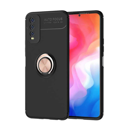 Vivo Y11S Kılıf Mkst Ravel Silikon Kapak - Siyah-Rose Gold