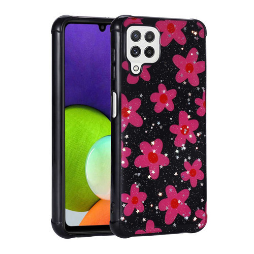Galaxy A22 4G Kılıf Simli Desenli Kamera Korumalı Parlak Mkst Popy Kapak - Çiçek