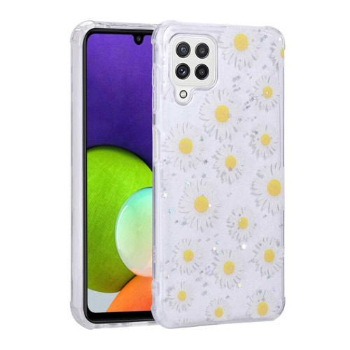 Galaxy M32 Kılıf Simli Desenli Kamera Korumalı Parlak Mkst Popy Kapak - Papatya