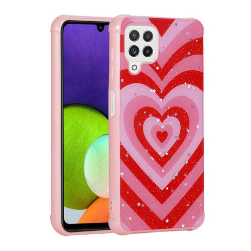 Galaxy M32 Kılıf Simli Desenli Kamera Korumalı Parlak Mkst Popy Kapak - Kalp