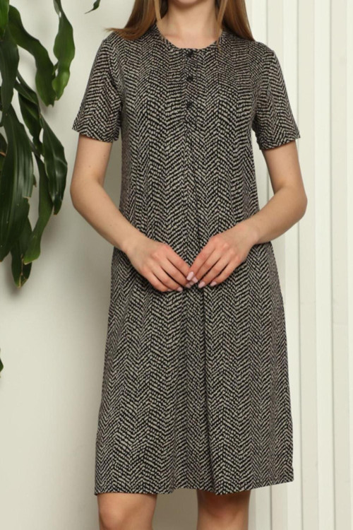 Siyah Hamile Tunik Gecelik Kısa Kollu Likralı Viskon