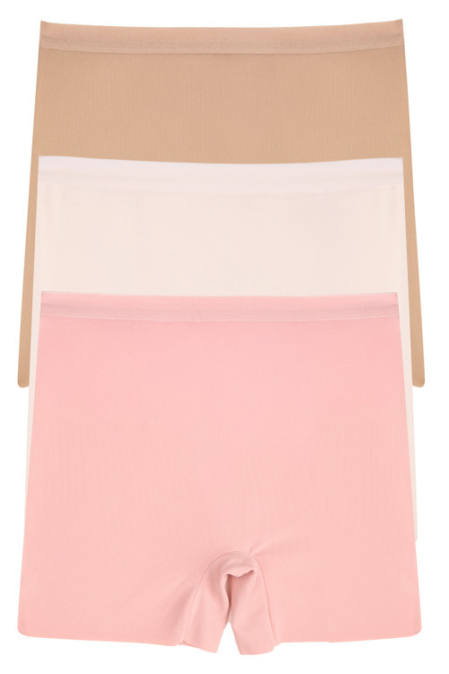 Kadın Lazer Kesim Dikişsiz Kadın Boxer Külot 3 Lü Paket Yüksek Bel Polyester Pembe