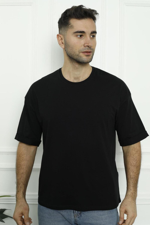 Erkek T-Shirt Siyah Beyaz Oval Kesim 2 Li Set Mıxcolor