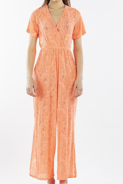 Kadın Pareo Tulum Plaj Elbisesi Neon Dantelli Turuncu