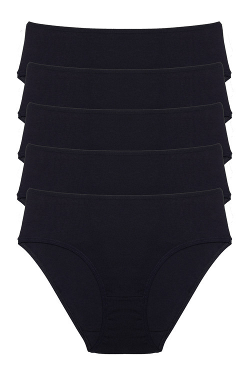 Kadın Külot Yüksek Bel Bikini 5 Li Paket Pamuklu Likralı Siyah