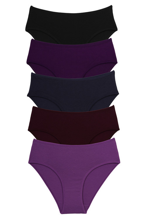 Kadın Külot Yüksek Bel Bikini 5 Li Paket Pamuklu Likralı Mor