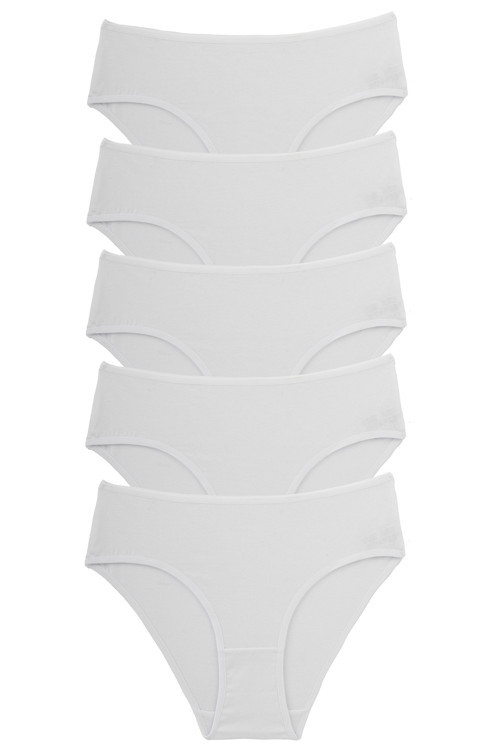 Kadın Külot Yüksek Bel Bikini 5 Li Paket Pamuklu Likralı Beyaz