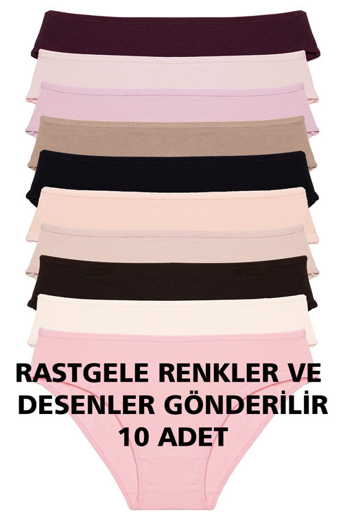 Kadın Külot 10 Lu Paket Pamuklu Likrali Rastgele Karısık Renklı, Karısık Desenlı