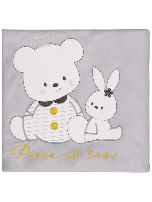 Kız Ayı Tavşan Nakış Battaniye - Gri Standart
