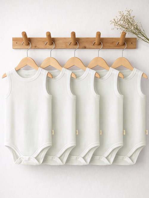 Organik 5 li Sıfır Kol 3-9 Ay Çıtçıtlı Badi - Ekru 9-12 Ay