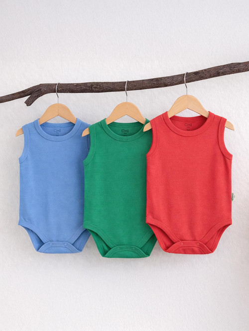 3'lü Karışık Renk 3-36 Ay Çıtçıtlı Badi - Kırmızı 6-9 Ay