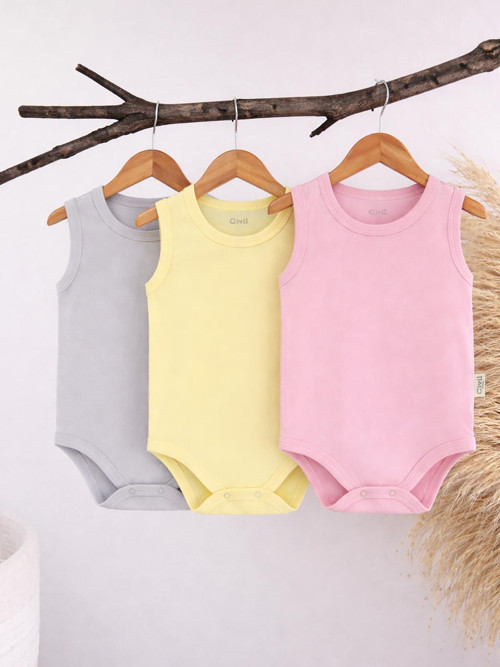 3'lü Karışık Renk 3-36 Ay Çıtçıtlı Badi - Pembe 6-9 Ay