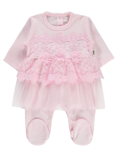 Fırfır Tüllü 1-9 Ay Tulum - Pembe 9-12 Ay