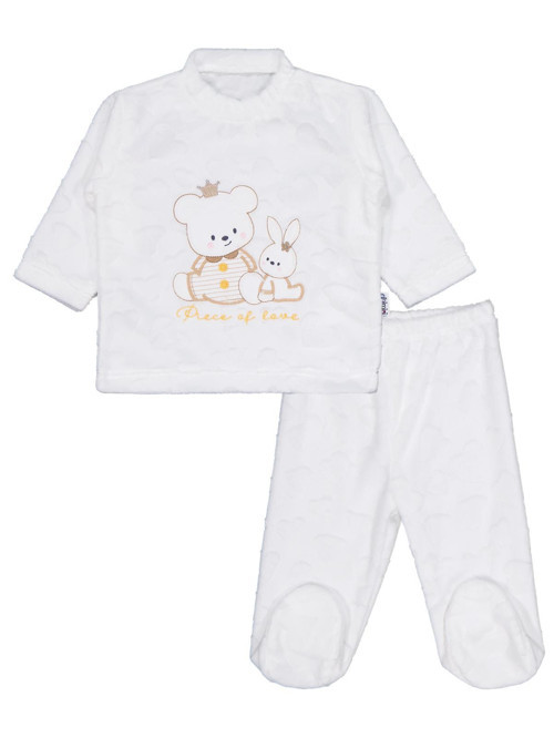 Kız Ayı Tavşan Nakış Patikli 2Li Pijama Takım 1-6 Ay - Ekru 3-6 Ay