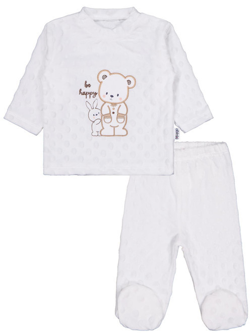 Tavşanlı Ayı Patikli 2Li Pijama Takım 1-6 Ay Pijama Takımı - Ekru 3-6 Ay