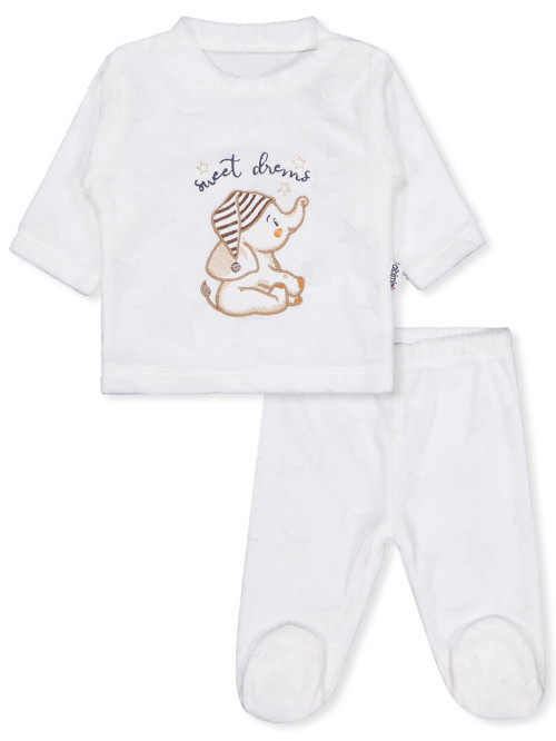 Minidamla Filli Nakış Patikli 2Li 1-6 Ay Pijama Takımı - Ekru 6-9 Ay
