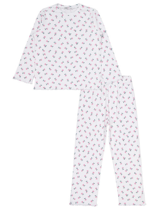 Çiçek Desenli 10-13 Yaş Pijama Takımı - Ekru 12-13 Yaş