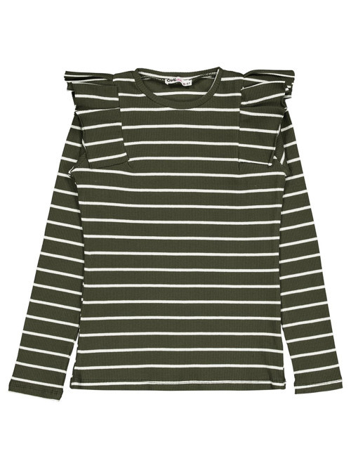 İnce Çizgili 10-13 Yaş Sweatshirt - Haki 10-11 Yaş
