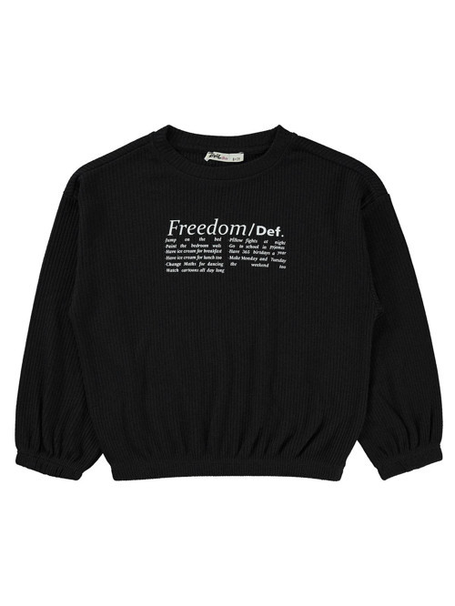 Freedom Blou Baskılı 6-9 Yaş Sweatshirt - Siyah 7-8 Yaş