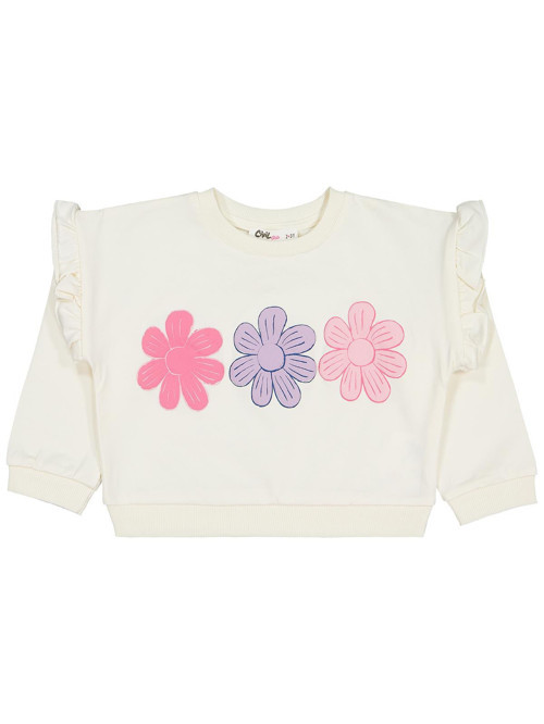 Renkli Papatya Baskılı 2-5 Yaş Sweatshirt - Ekru 5-6 Yaş