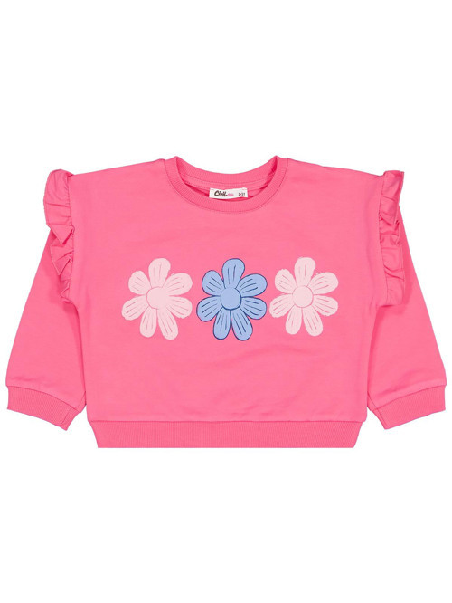 Renkli Papatya Baskılı 2-5 Yaş Sweatshirt - Pembe 3-4 Yaş