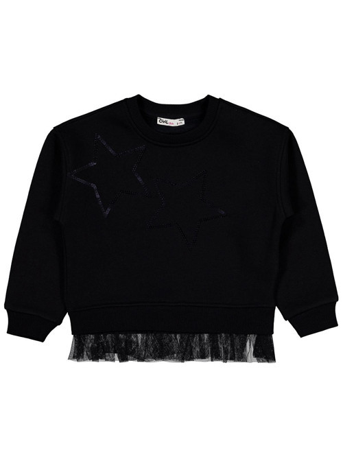 Yıldız Baskılı 10-13 Yaş Sweatshirt - Siyah 10-11 Yaş