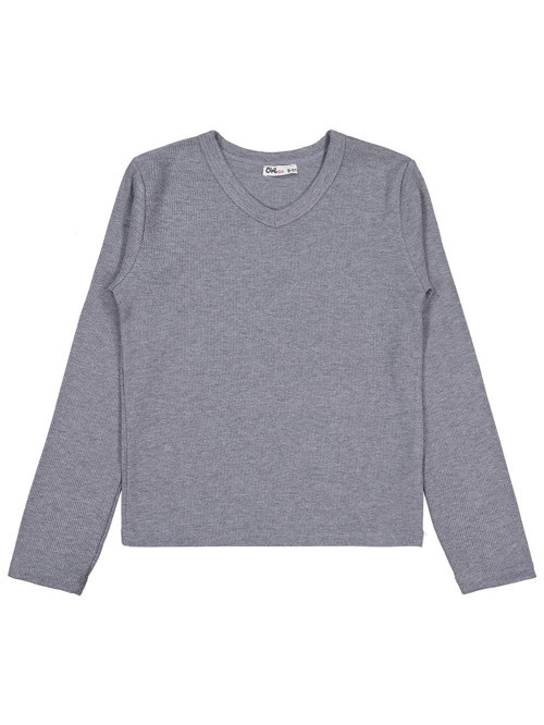 V Yaka 10-13 Yaş Sweatshirt - Gri 10-11 Yaş