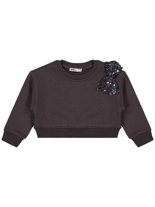 Pullu Fiyonklu 2-5 Yaş Sweatshirt - Gri 3-4 Yaş