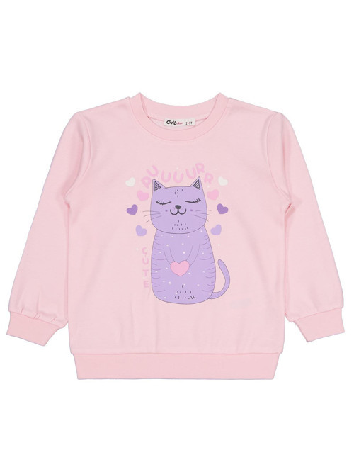 Kedi Baskılı 2-5 Yaş Sweatshirt - Pembe 5-6 Yaş