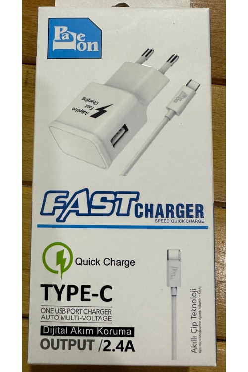 Type-C Hızlı Şarj 2,4A Akıllı Çip Teknoloji Type-C Girişli Tüm Telefonlara Uyumlu