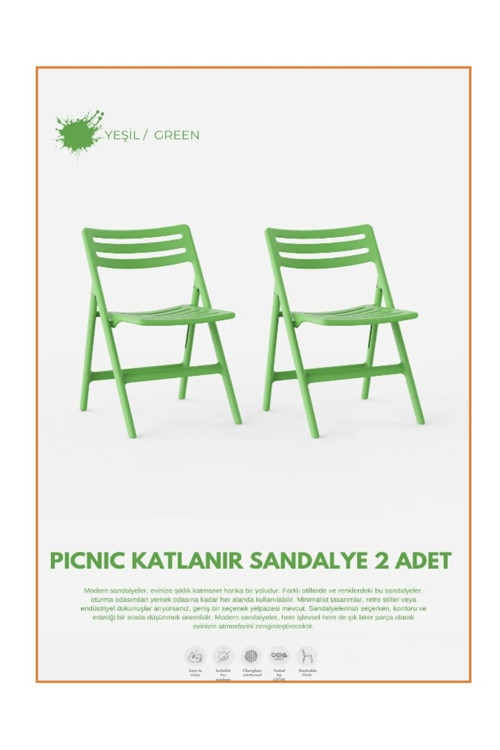 🪑 Katlanabilir Çok Amaçlı Piknik Sandalyesi 2’Li Set | 4 Renk Seçeneği | Taşınabilir Ve Dayanıklı