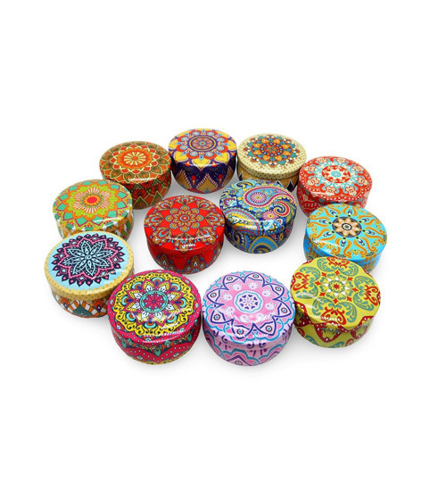 Mandala Desenli Metal Kutuda Orta Boy Kokulu Mum