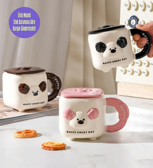 3D Kabartma Köpek Figürlü Seramik Kupa