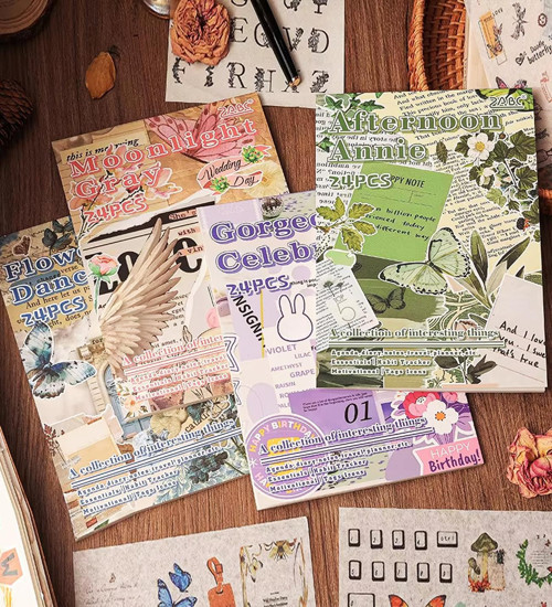 Vintage Temalı Sticker Kitabı - 24 Sayfa Scrapbook Etiket Seti