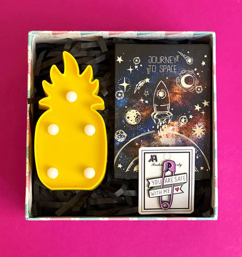 Ananas Led Lamba Rozet ve Space Roket Mini Fotoğraf Albümü Hediye Seti