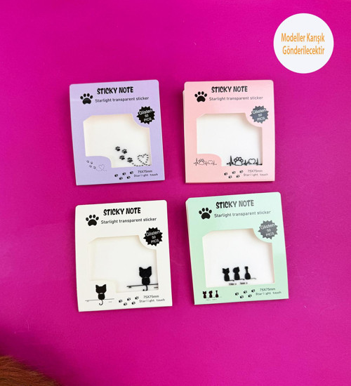 Kedi Tasarımlı Şeffaf Post-it