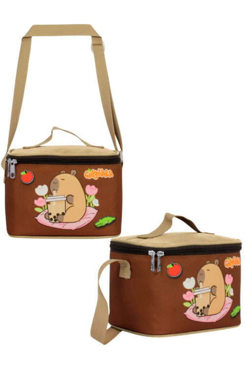 Capybara İlkokul Termal Beslenme Çantası – Bej & Kahverengi 23 × 15 × 16