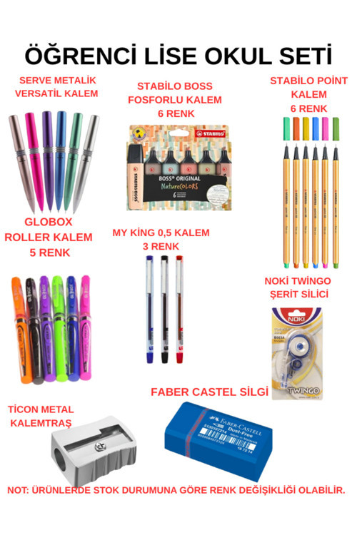 LİSE OKUL SETİ/ RENKLİ KALEMLER