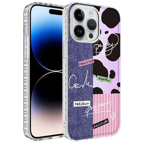 iPhone 13 Pro Kılıf Airbag Kenarlı Renkli Desenli Elegans Kılıf NO8