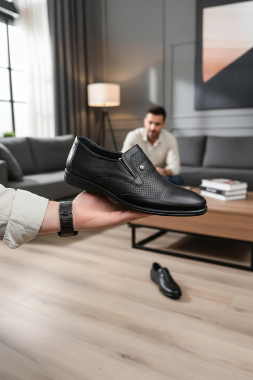 Hakiki Deri Siyah Ortopedik Comfort Taban Erkek Baba Ayakkabı