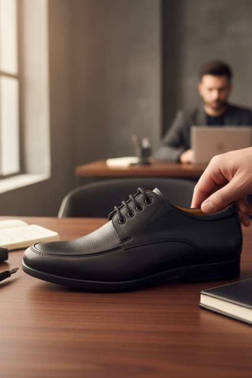 Hakiki Deri Siyah Ortopedik Bağcıklı Modern Klasik Erkek Ayakkabı