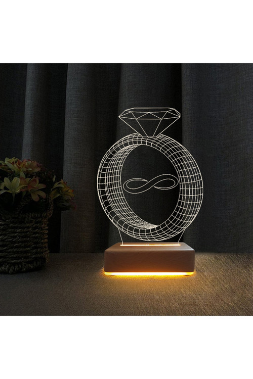 3d Masa Lambası Sevgiliye Hediye Teltaş Yüzük Tasarım Gece Lambası