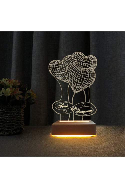 3kalpli Led Gece Lambası Seni Çok Seviyorum Yazılı Hediyelik Lamba