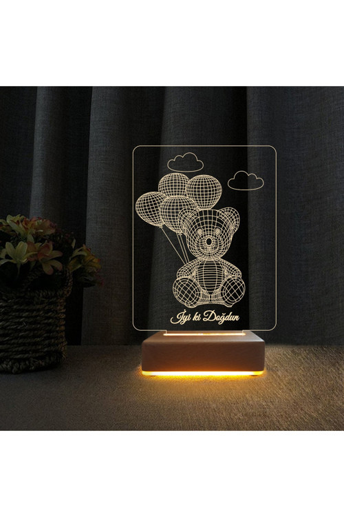 Doğum Günü Hediyesi Ayıcık Seni Seviyorum Yazılı 3d Led Gece Lambası Sevgililer Günü Hediyesi