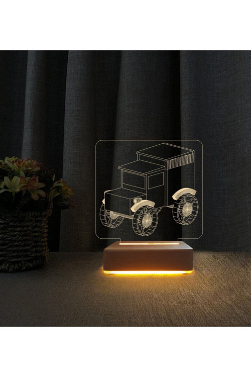 3d Led Masa Lambası Oyuncak Araba Çizimli Doğum Günü Hediyesi Lamba