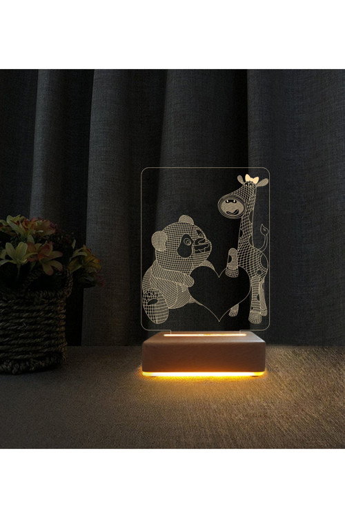 Panda Zürafa Tasarımlı Lamba 3d Led Masa Lambası Doğum Günü Lamba
