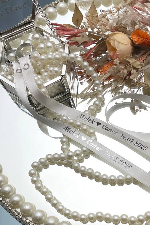 incili isimli Yüzük Kurdelesi Söz Kurdelesi Nişan Kurdelesi Dökülen inci Gümüş Yazılı 42261