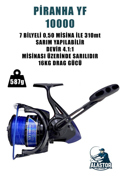Surf Olta Makinesi Piranha YF 10000 7 Bilyeli 16kg Drag Gücü