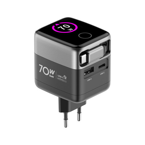Xenon Smart Hızlı Şarj Adaptörü | 70W, GaN, USB-C & USB-A, Dahili Type-C Kablo, PD PPS, Dijital Ekran (X6413) 2
